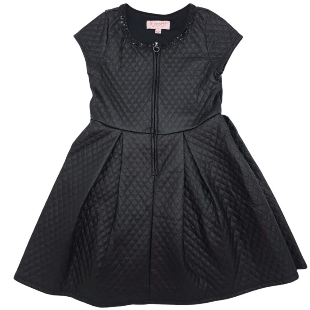 Biscotti Collezioni Black Quilted Faux Leather Dress Size Girls 7
